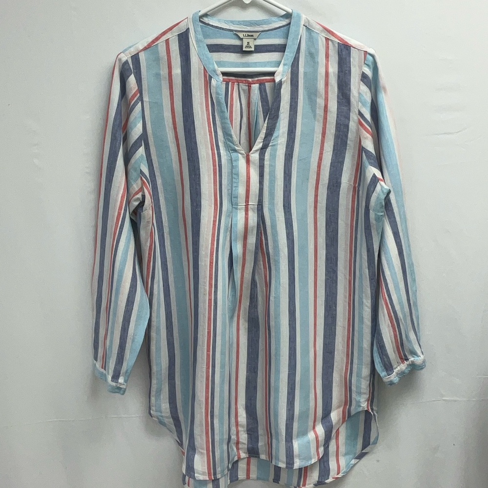 L.L. Bean Women's Striped Blouse - Blue, Red, White